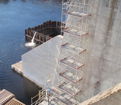 Work being done on a dam at a hydro power plant